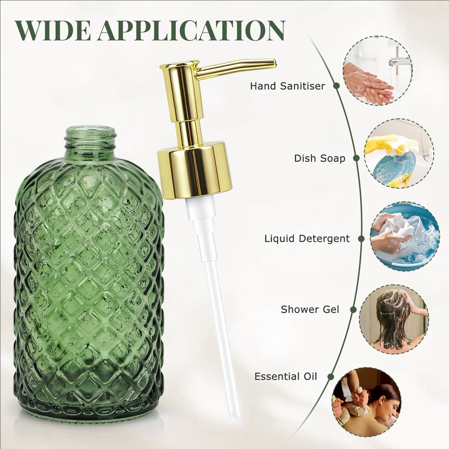 Soap Dispenser - 2 Pack, Clear Glass Refillable Hand Soap Dispensers, Hand and Dish Soap Dispenser, Soap Bottles with Gold Pump