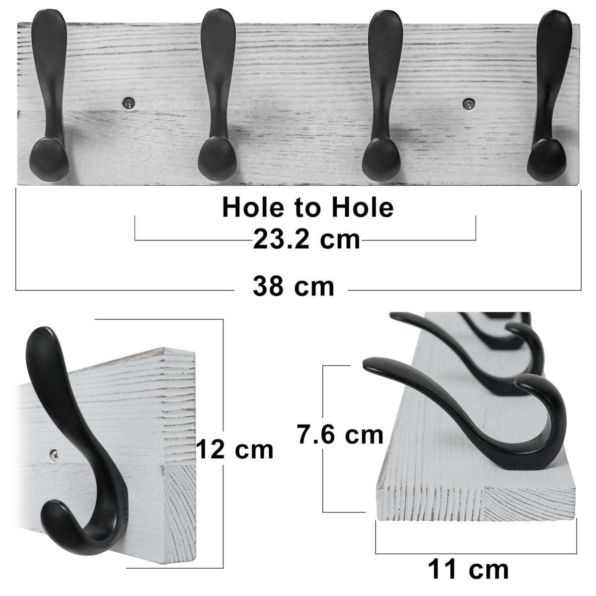 HONSKY Wooden Coat Rack Wall Mounted with 4 Double Hooks, Wall Mounted Clothes Rack Organizer for Jackets/Hats/Scarves