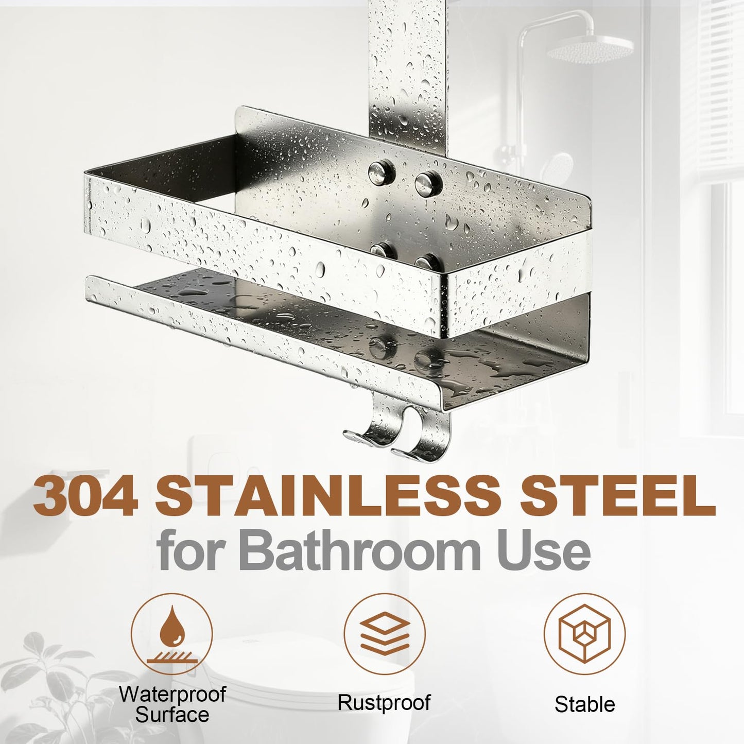 SHUNLI Shower Caddy Hanging Over Door - No Drilling Shower Organiser Stainless Steel Shower Shelves with Hooks