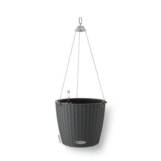 Lechuza Self Watering Hanging Plant Pots NIDO Cottage 28 Rattan Look Plastic Outdoor Indoor Planter with Drainage Hole D27 H23 cm Granite