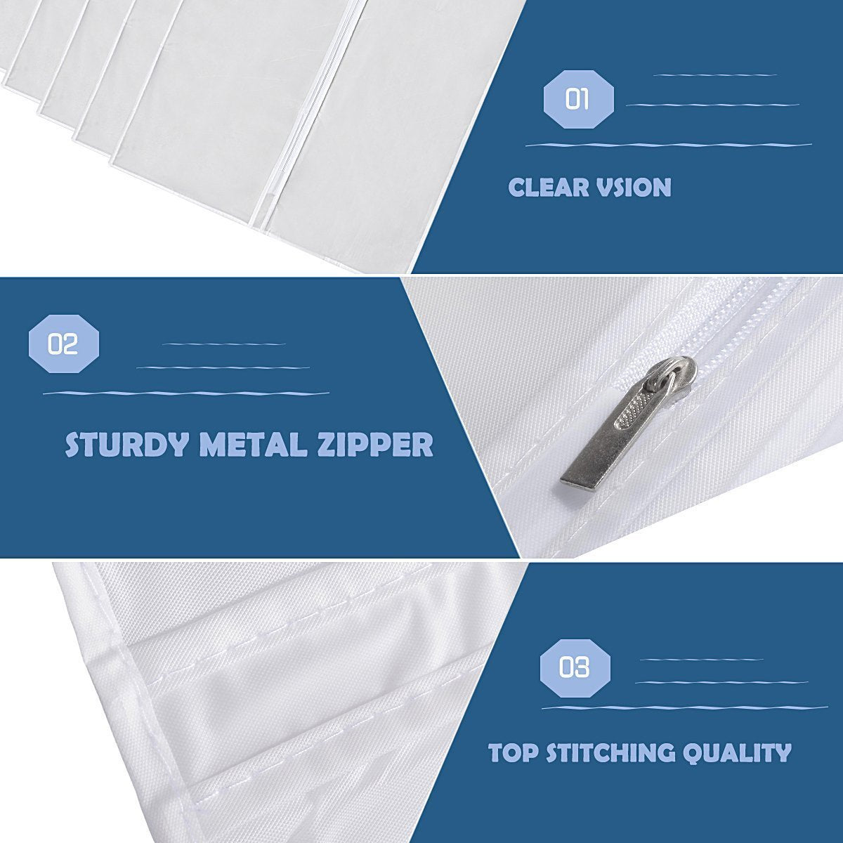 URMI Garment Bags Covers, 55" PEVA Coat Cover (6 PCS), Breathable Coat Suit Clothes Covers Waterproof Moth Proof Long Dress Covers with Long Zipper