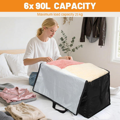 6 Pack 90L Moving Bags, Heavy Duty Storage Bags Dorm Moving Essential,Black