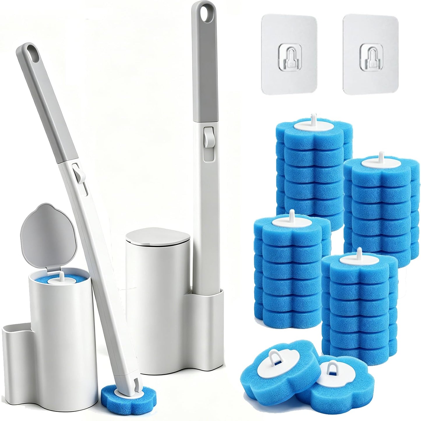 Disposable Toilet Brush 2Pack with 24 Refill Sponges, Wall Mounted Toilet Cleaning Wand System with Holder for Bathroom, Sink, Bathtub