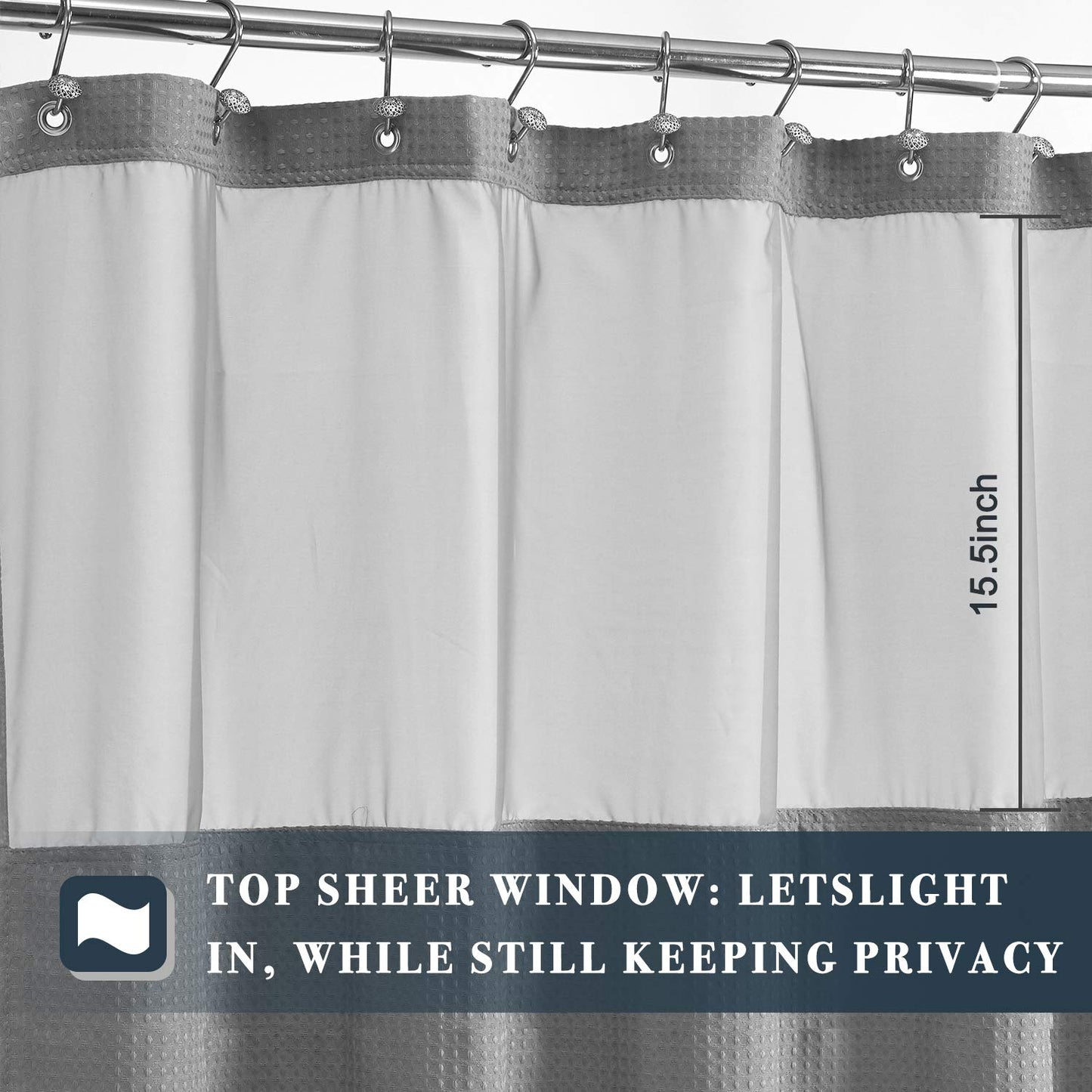 Stall Waffle Shower Curtain with Snap-in Fabric Liner & Hooks Set - 54" x 78" Shower Stall Size, Hotel Style & Mesh Top Window, Machine Washable