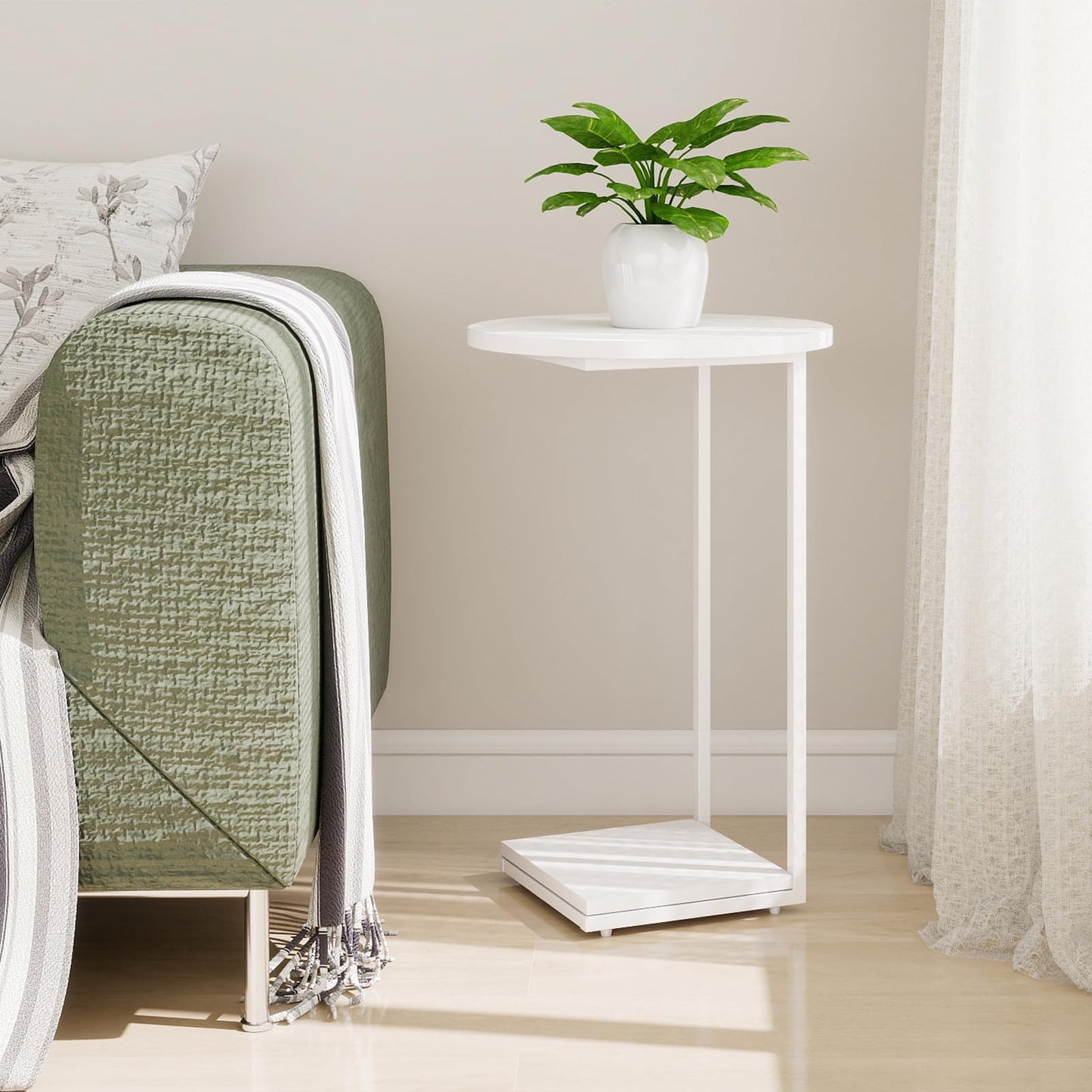 HDANI C-Shaped Side Table,Round End Table under Sofa,Bedside Table,Sofa Side Table with Metal Frame,Small Coffee Snack Table for Living Room, Bedroom