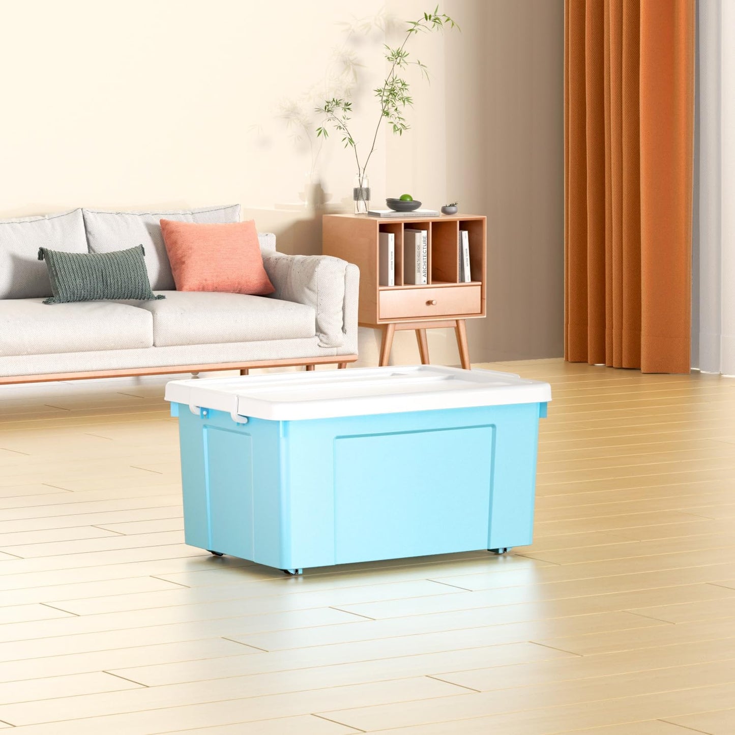 Cetomo 65L*4 Storage Boxes, Plastic Storage Box with Lids, Organizing Container with Secure Latching Buckles, Stackable, Nestable