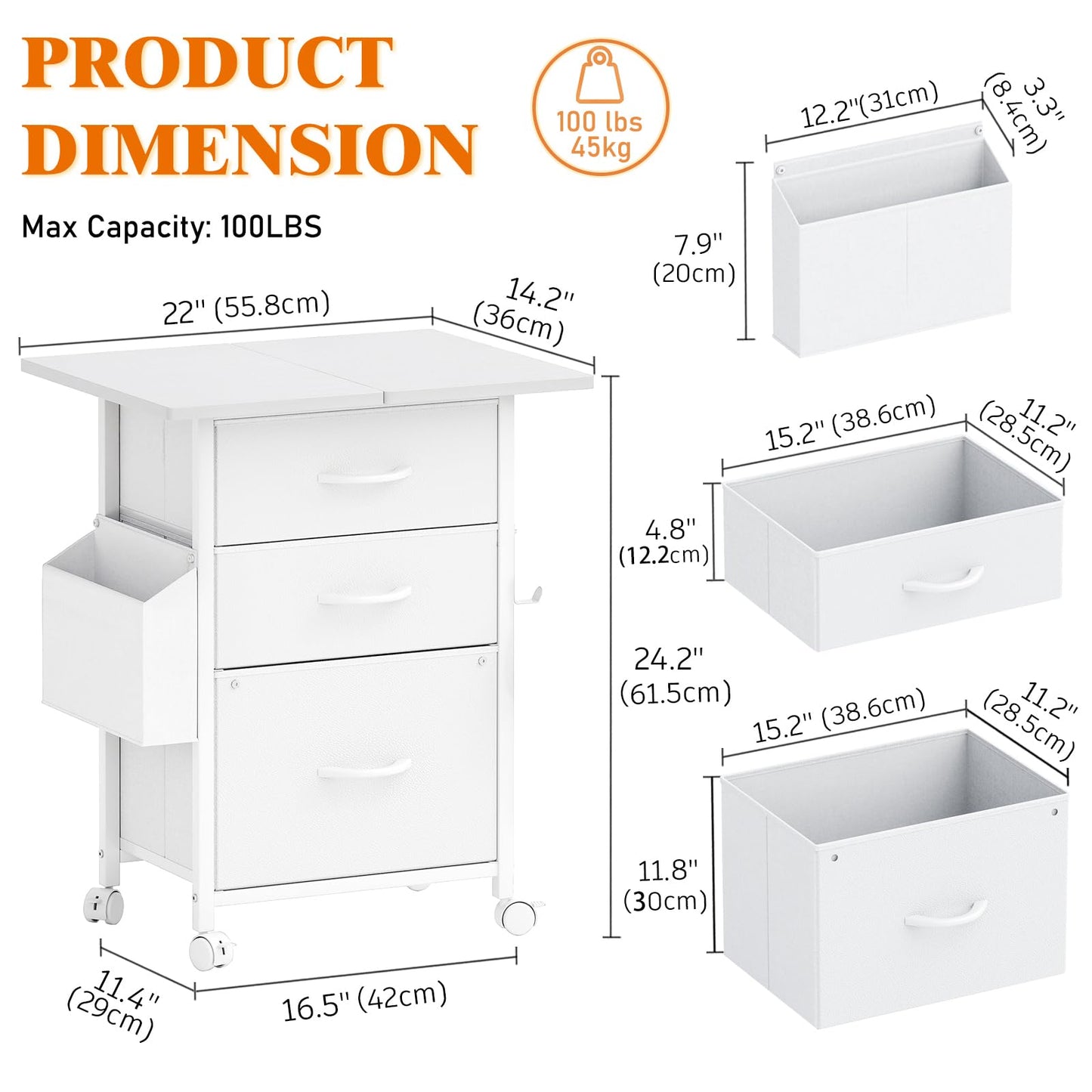 CAIYUN Filing Cabinet with 3 Fabric Drawers, Mobile File Cabinet on Wheels & Adjustable Feet, Rolling Under Desk Cabinet