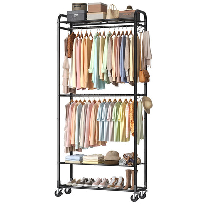 Luxspire Heavy Duty Clothes Rail, 135KG Clothing Rail with Lockable Wheels