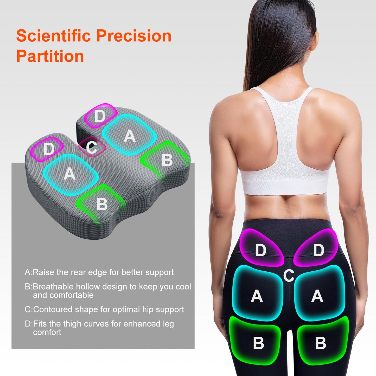 inaepeak Seat Cushion, Memory Foam Seat Cushion for Coccyx Tailbone Pain Relief, Suitable for Office Chair/Car Seat/Wheelchair