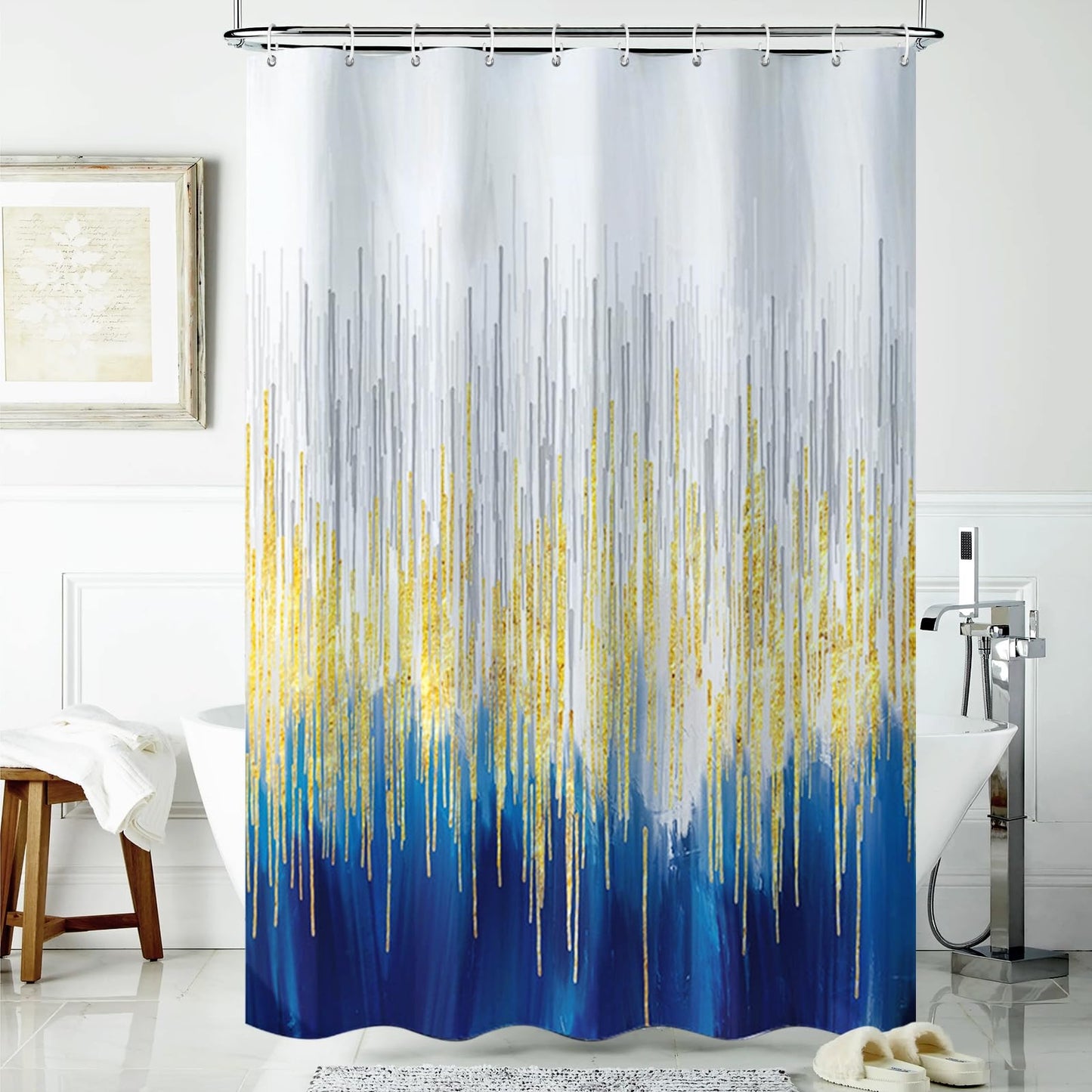 Lirzxin Shower Curtain for Bathroom, Waterproof Shower Curtains Polyester Abstract Geometric Stripes Gradient Theme Modern Thick Mildew Resistant