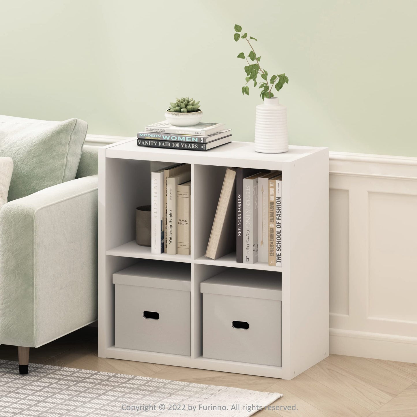 Furinno CUBICLE Book Shelf, 4-Cube Bookself, Thick Frame Bookcase with Reversible Open Back, 14.6 x 30 x 30, for Living Room, Bedroom, Home Office