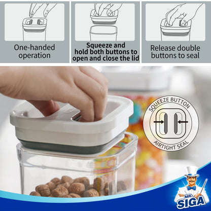 MR.SIGA 8 Piece Airtight Food Storage Container Set, BPA Free Kitchen Pantry Organization Canisters, One-handed Airtight Plastic Containers with Lids