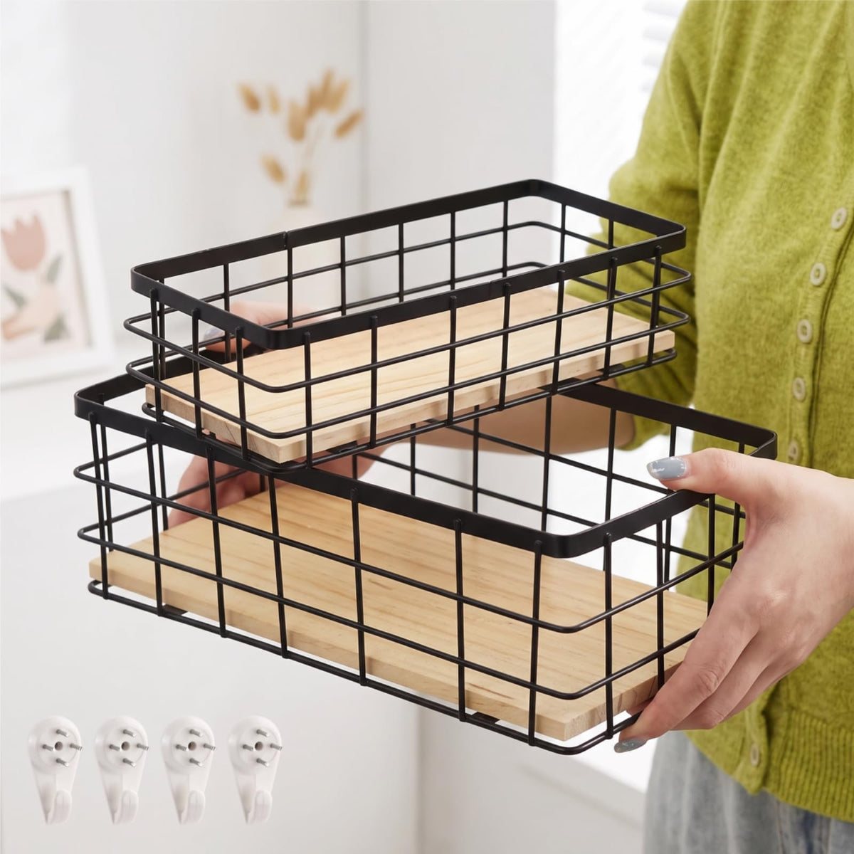 Dicunoy 2 Pack Wire Storage Basket, Narrow Bathroom Storage Baskets