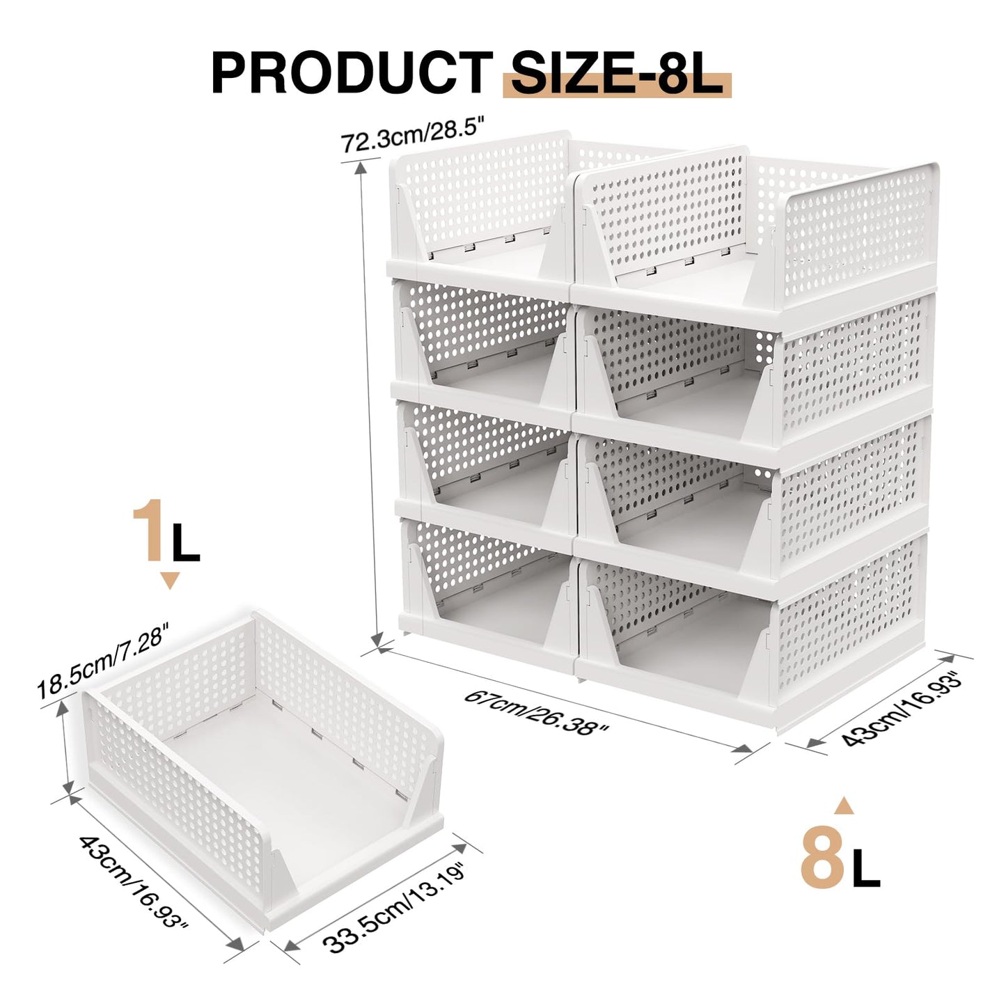 Tuocal 8 Pack Wardrobe Storage Organisers, Folding Closet Organisers Plastic Storage Drawer