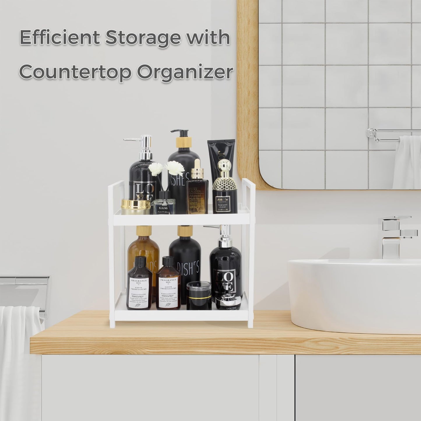 Douzi 2-Tier Bathroom Organiser Shelf, Makeup & Toiletries Storage Rack for Bedrooms, Kitchens & Sink Units, Cosmetic Organiser Rack-White