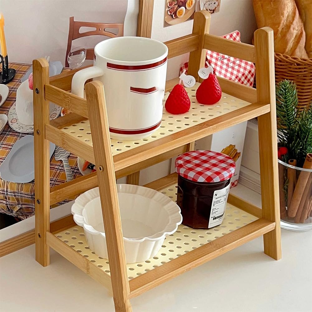 YEHEI Wooden Storage Shelf,2-Tier Desktop Organizer - Multi-Use Display Rack for Supplies, Makeup, Stationery