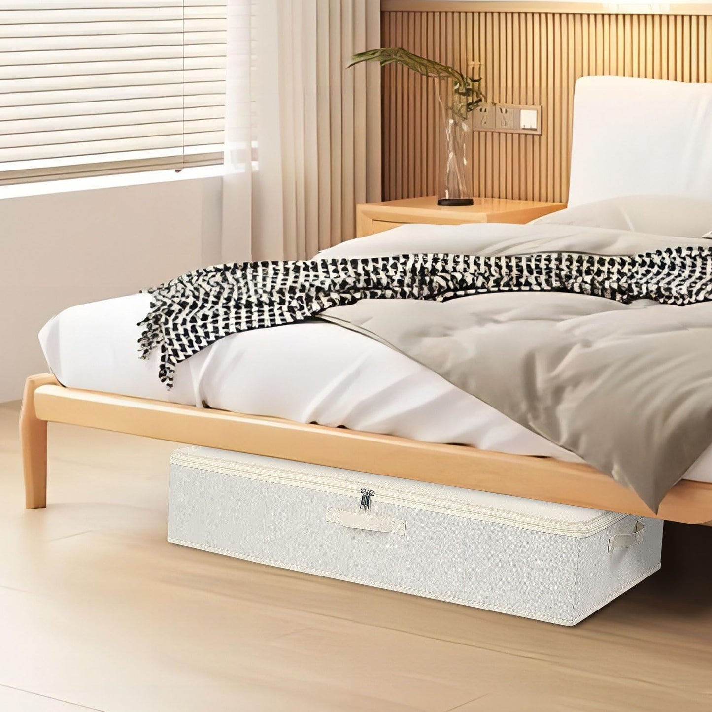 YheenLf Beige Under Bed Storage Boxes with Lids,2-Pack,60×30×15 cm