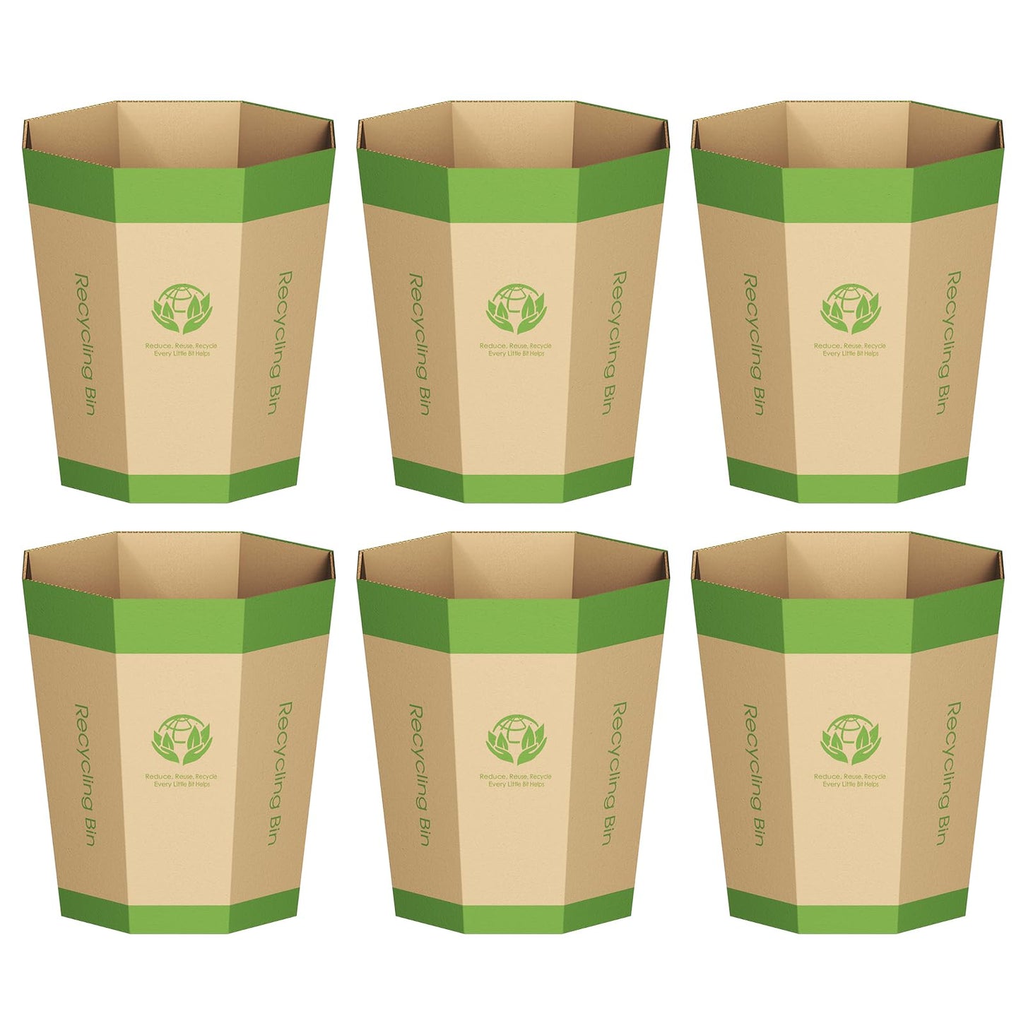 6-Pack Cardboard Waste Paper Bin – Foldable, Recyclable, Plastic-Free & Reusable Trash Can - Small Rubbish Bin - Waste Basket Perfect for Office