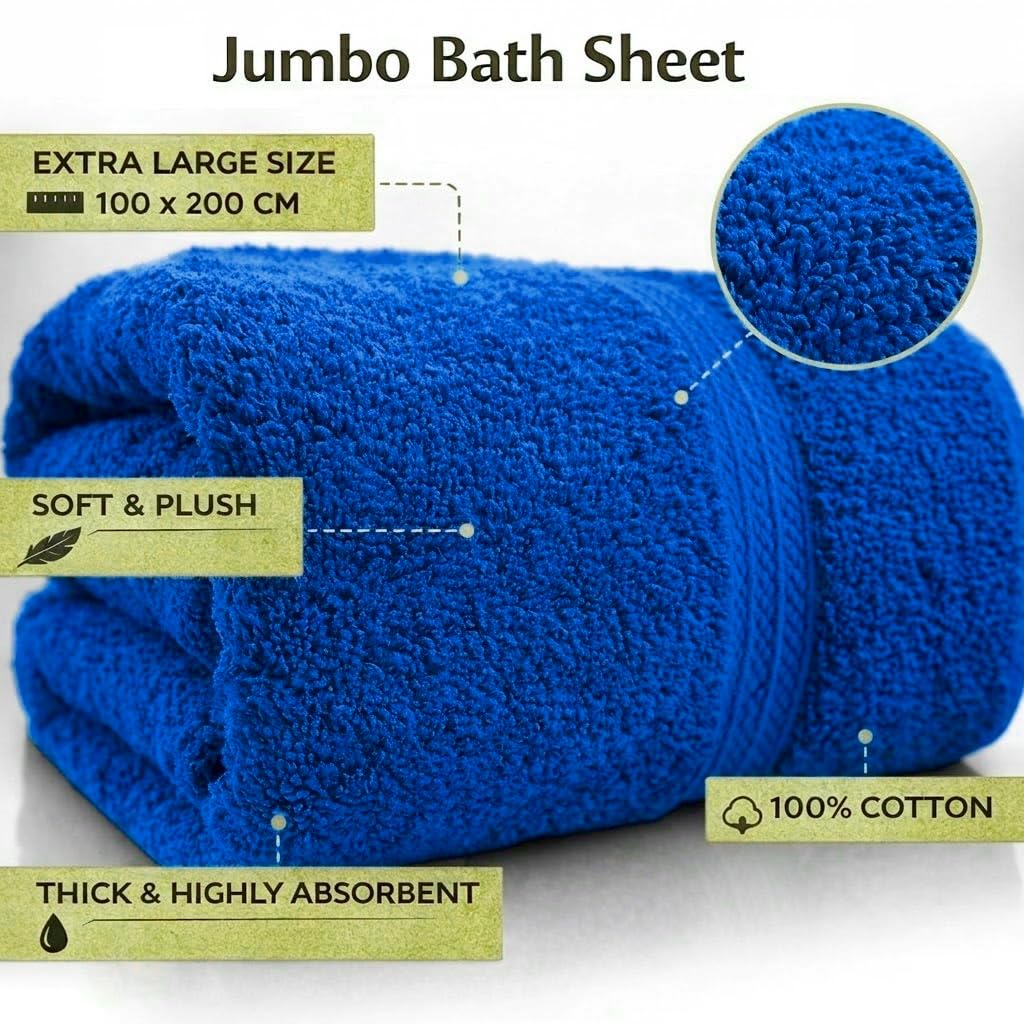 EDB 2X Extra Large Super Jumbo Bath Sheets Towels 100 cm W x 200 cm L Body Wrap Premium Quality 100% Egyptian Cotton Beach, Gym, Spa