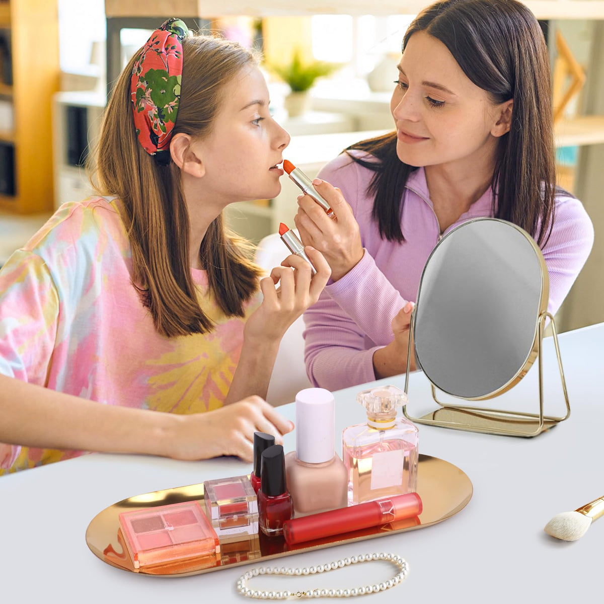 Minicoco 2PCS Oval Tray Stainless Steel Jewellery Cosmetic Tray Perfume Candle Holder Decorative Tea Fruit Key Bowl Gold