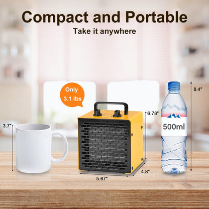 SIAL Portable Desk Electric Heater 2000W Ceramic Room Fan Space Heater 3 Settings&Adjustable Thermostat - Yellow