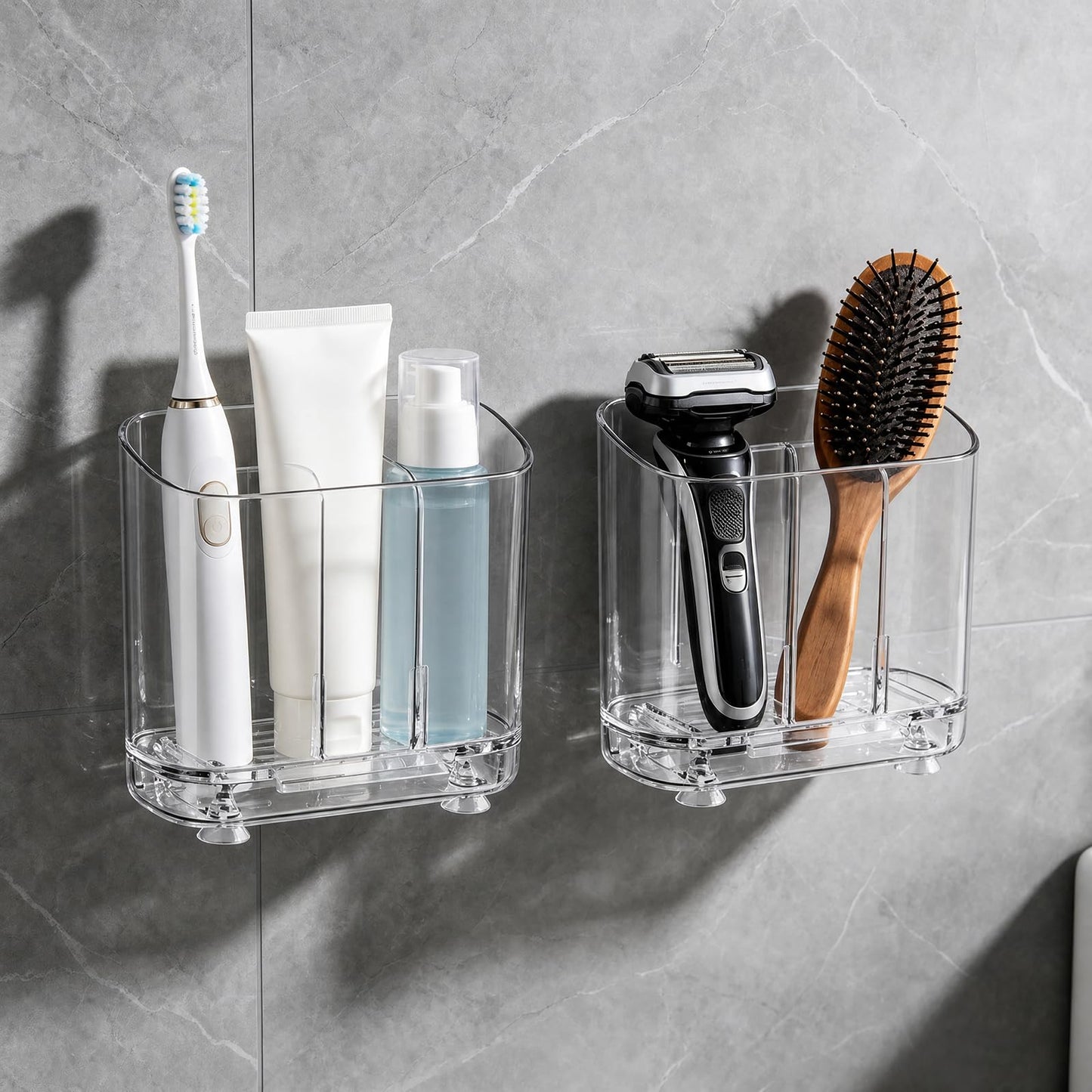 2Pcs 2-Slot Electric Toothbrush Holder Wall & Counter, No-Drill