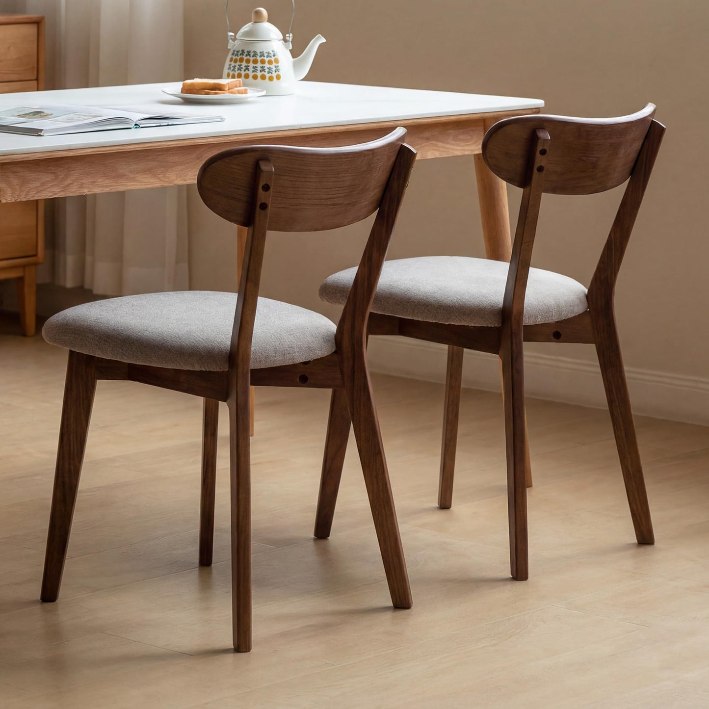 2PCS Modern Solid Dining Chairs Set, Upholstered Fabric Dining Room Chairs