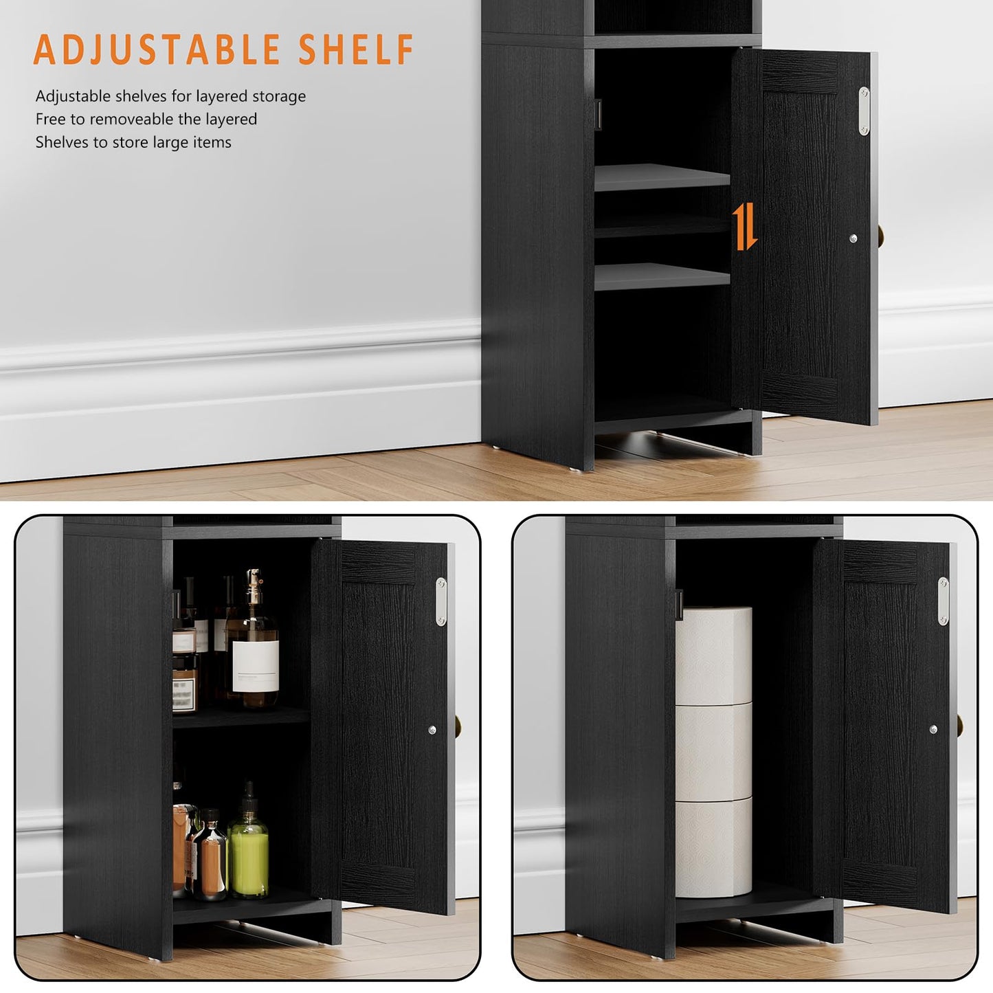 Lomojo Small Bathroom Storage Cabinet Corner, 20x20x78cm, Black