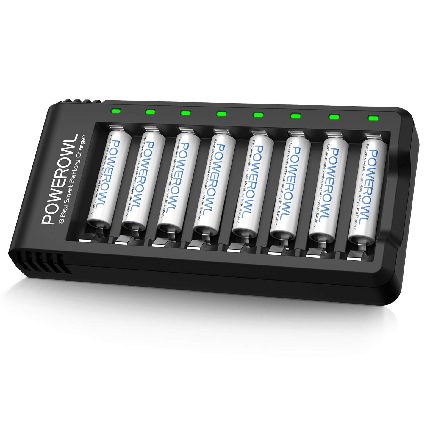POWEROWL 8 Pcs 1000mAh AAA Rechargeable Batteries and 8 Slot Smart Battery Charger Set, USB Fast Charging for Ni-MH Triple A Batteries