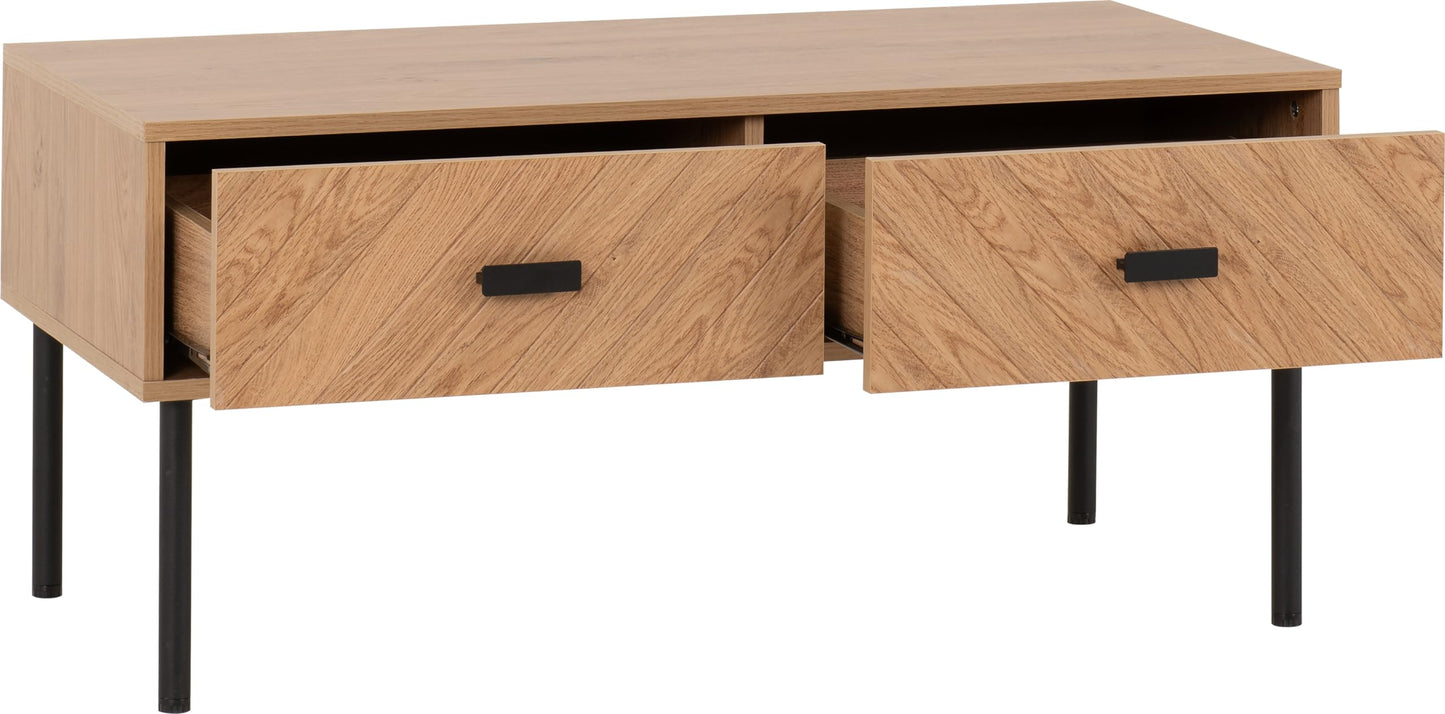 Seconique Leon 2 Drawer Coffee Table in Medium Oak Effect