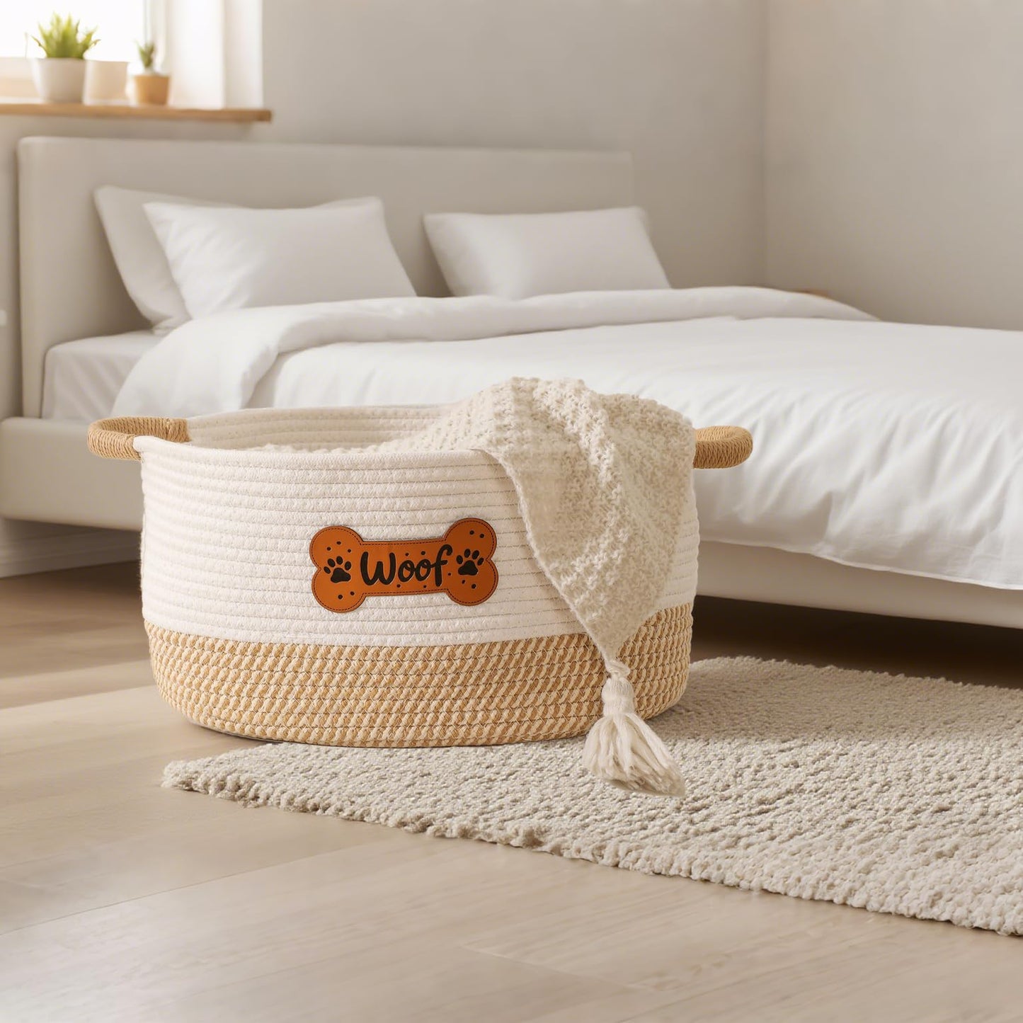 Dog Toy Basket, Dog Toy Box Organizer Baskets, Woven Cotton Rope Pet Puppy Dogs Toy Bin With Handle