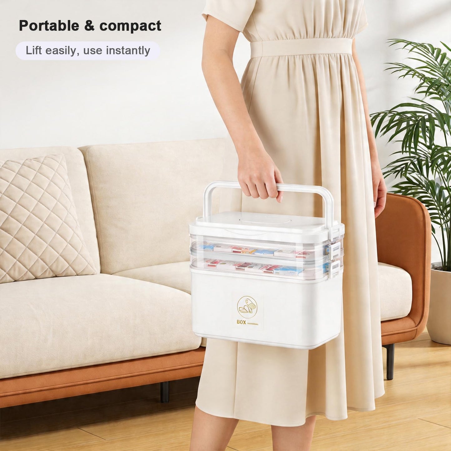 MICHIHOMIE 3 Layer Medicine Storage Box, Portable First Aid Box with Handle, Large Capacity Medicine Boxes Organiser for Home, Office, School