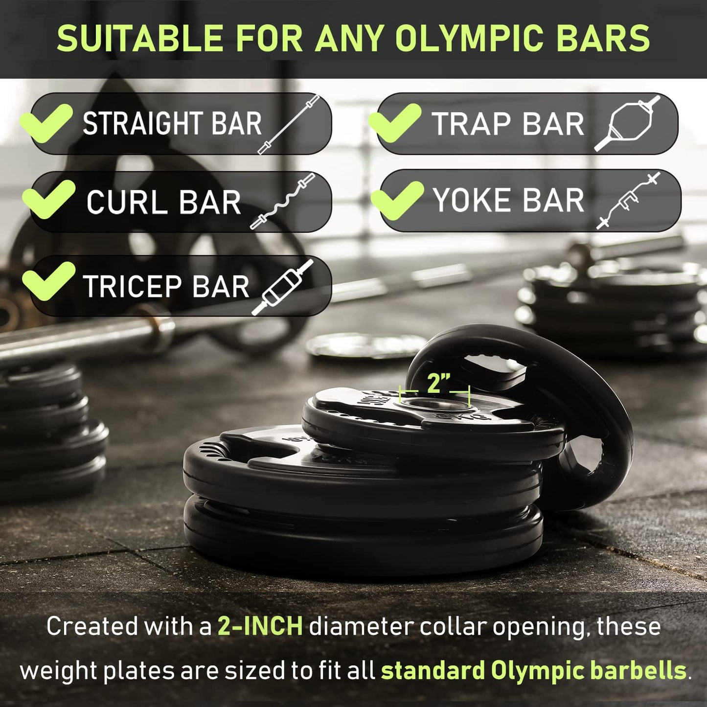 PhysKcal Olympic Weight Plates 1 x 15kg with Rubber Finish 2?? Opening and Tri-Grips, Black Barbell Plates Discs for Lifting and Strength Training,