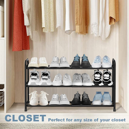 3 Tier Expandable Shoe Rack, Adjustable Shoe Storage, Metal Shoe Rack Small