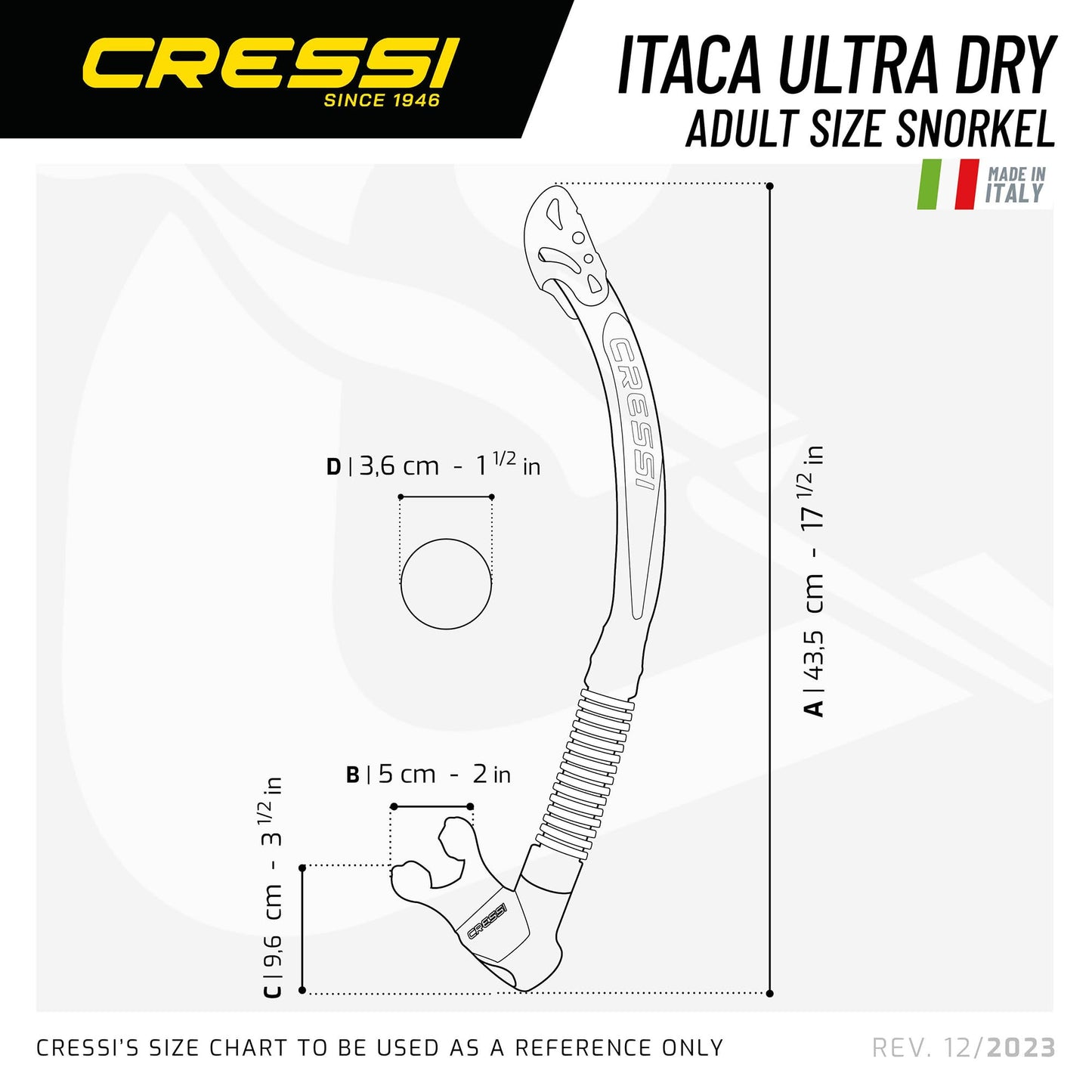 Cressi Itaca Ultra Dry Snorkel - Snorkel Dry for Free Diving and Snorkeling, Black/Black, One Size, Unisex Adult