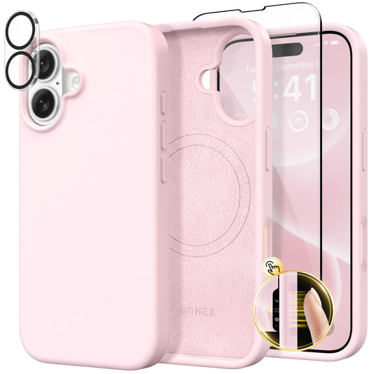 GONEZ Magnetic for iPhone 16 Case, Compatible with MagSafe, [Screen Protector + Camera Lens Protector], Liquid Silicone Shockproof Protective Phone