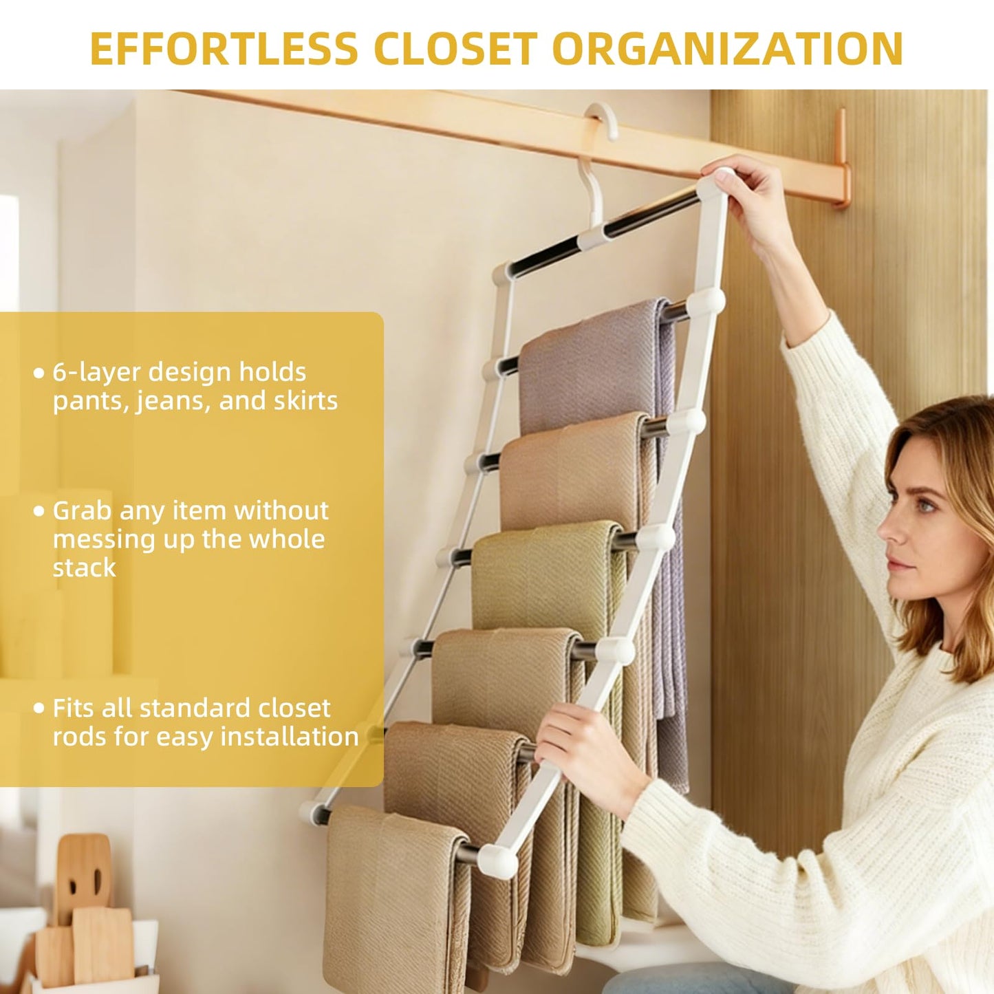 Trouser Hangers Space Saving for Wardrobe Closet, 3 Pack Multi Layer Metal Trouser Hangers for Women, 360° Rotatable Closet Organizer for Skirt