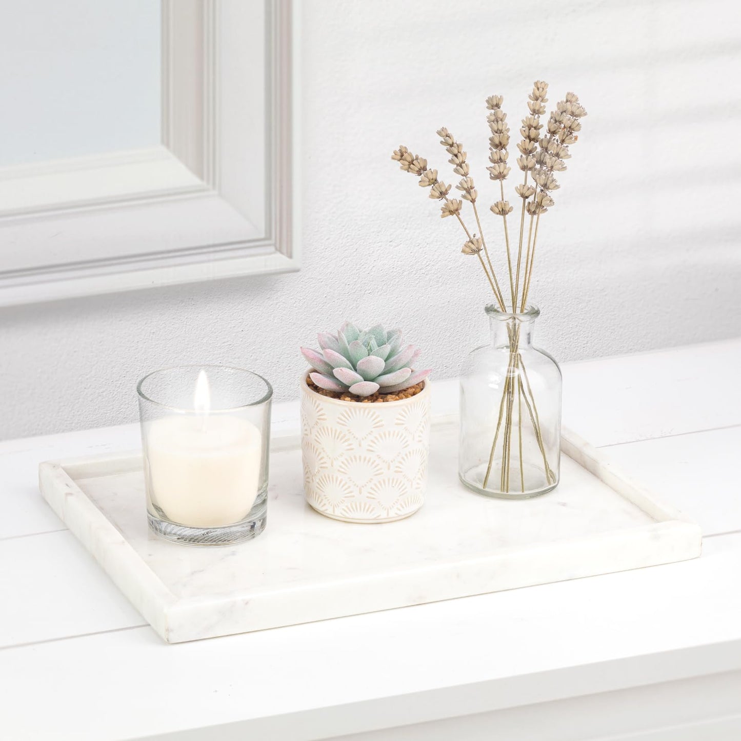 EHC Natural Marble Bathroom Vanity Tray, Decorative Countertop Sink Storage Organiser for Cosmetics, Perfume, Candles, Home Decor - Rectangular