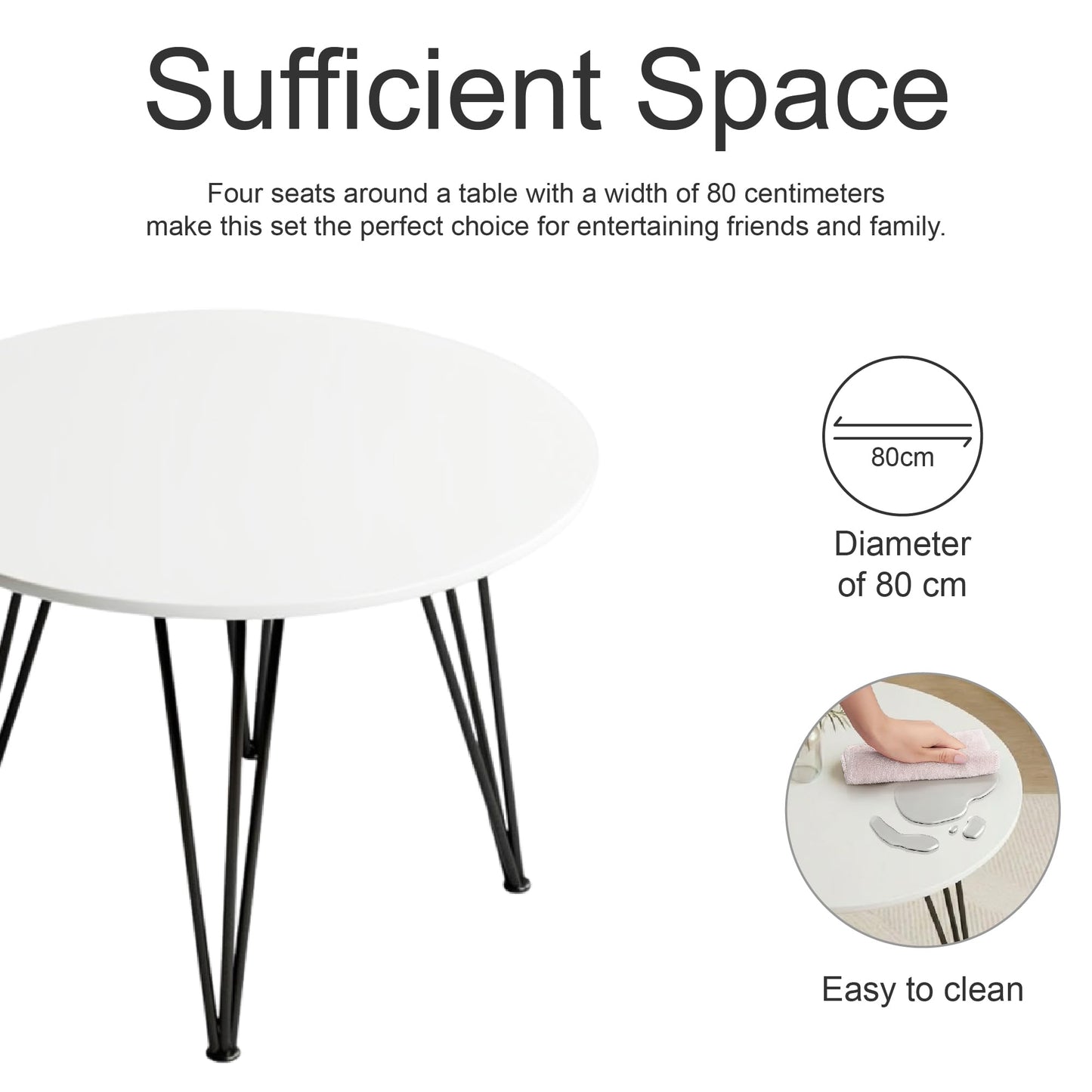 GOLDFAN Round Dining Table 80cm Small Retro Lounge Table Little Table with Metal Legs for Home and Office (80cm, White)