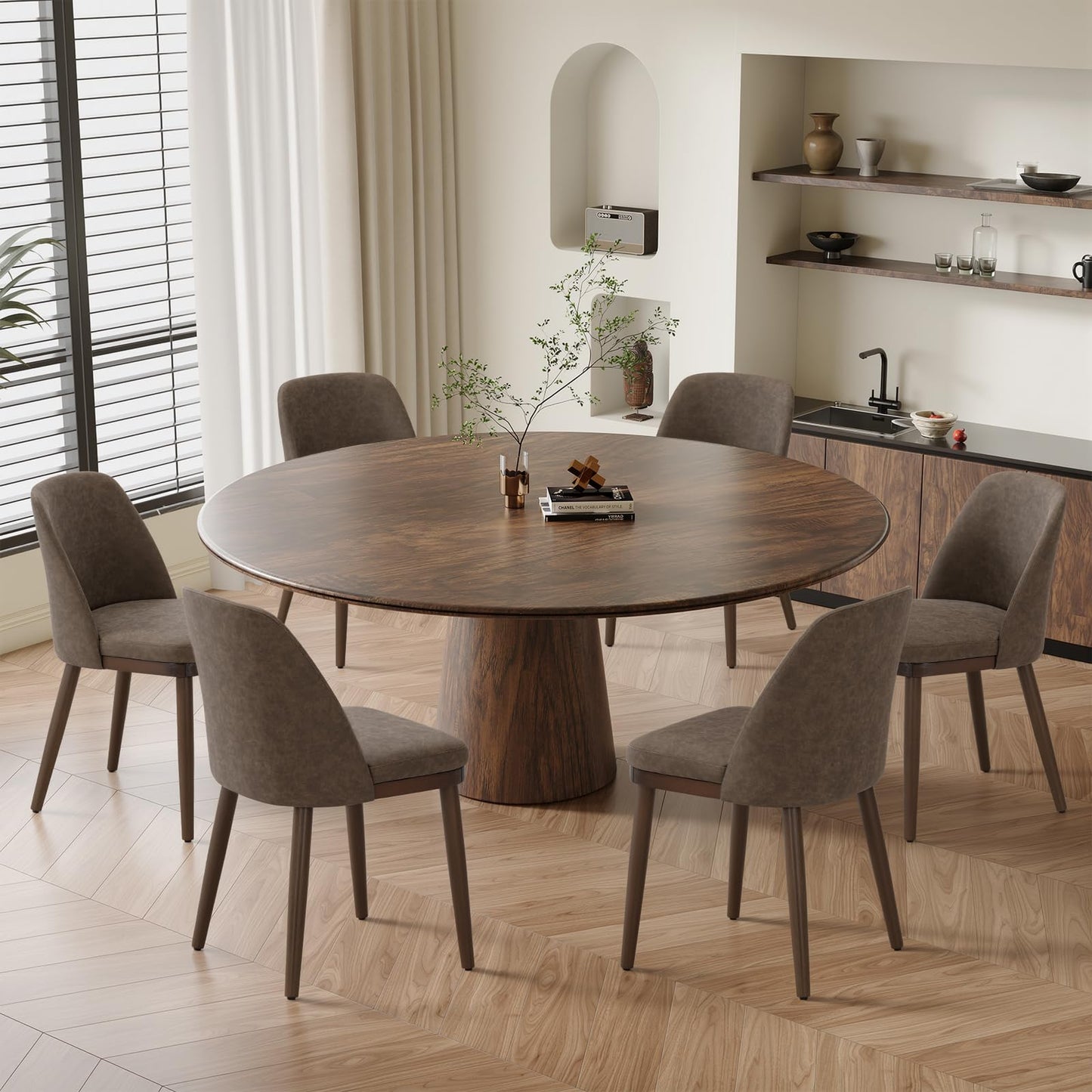 MALOL Thick Wood-base Dining Chairs Set of 6, Upholstered Kitchen Chairs with Solid Wood Legs and Thick Seat Cushion