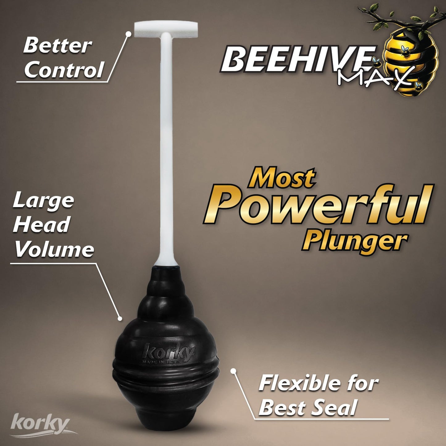 Korky 96-4AM BeehiveMAX Toilet Plunger, Black