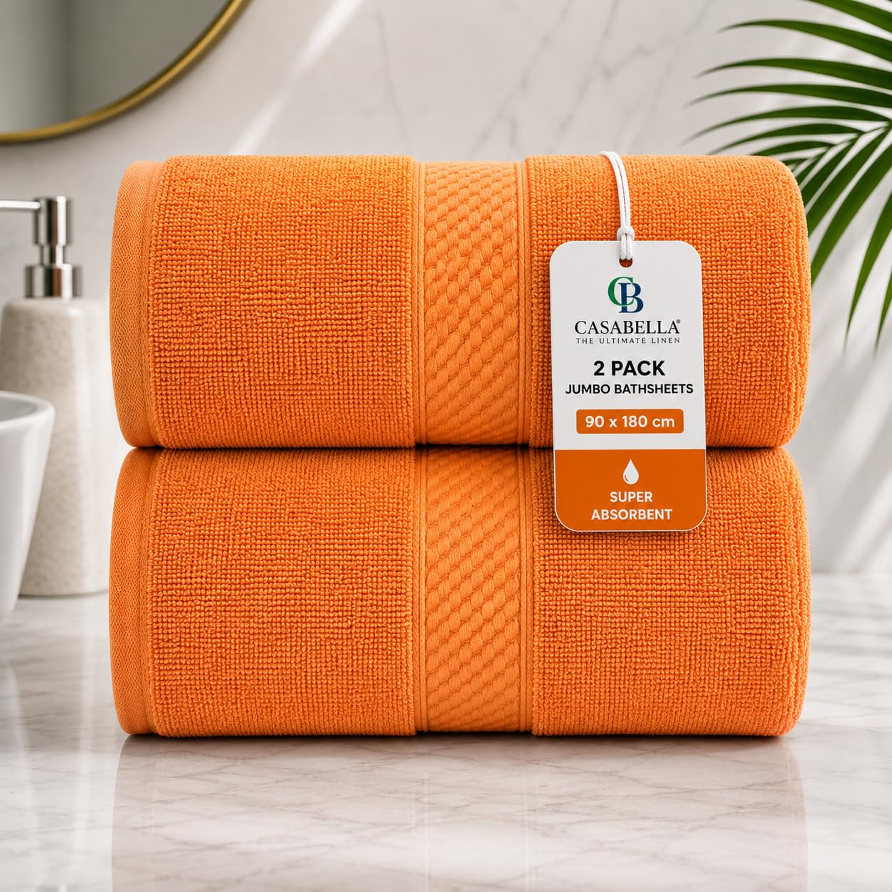 Casabella CB 2 Piece Jumbo Bath sheet 100% Combed Cotton Extra Large Bath Towel bale set super Absorbent Soft Orange 2 Pack 90X180 CM Bath-sheets for