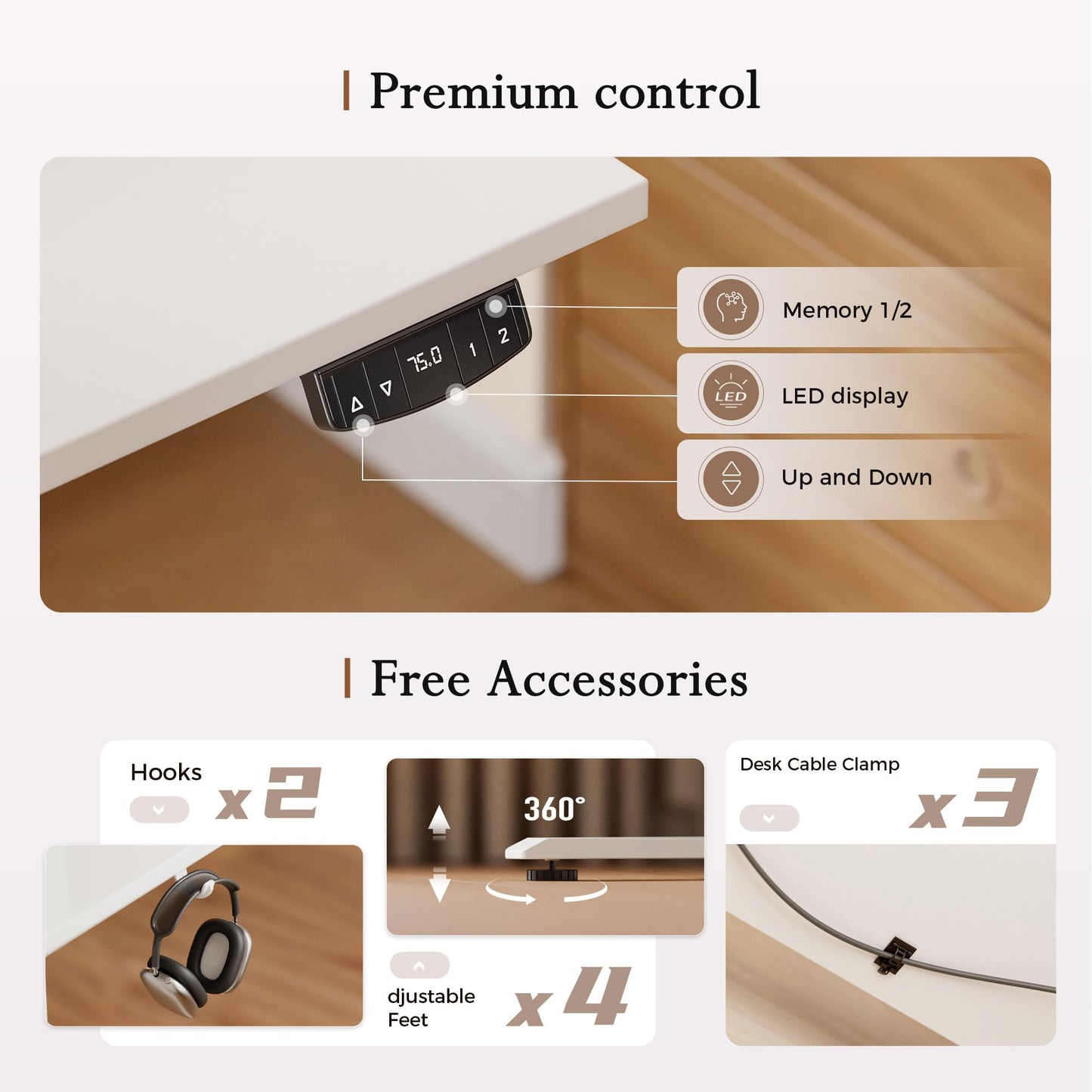 Klicelor Eletric Height Adjustable Desk, Movable Monitorstand, 100x60cm