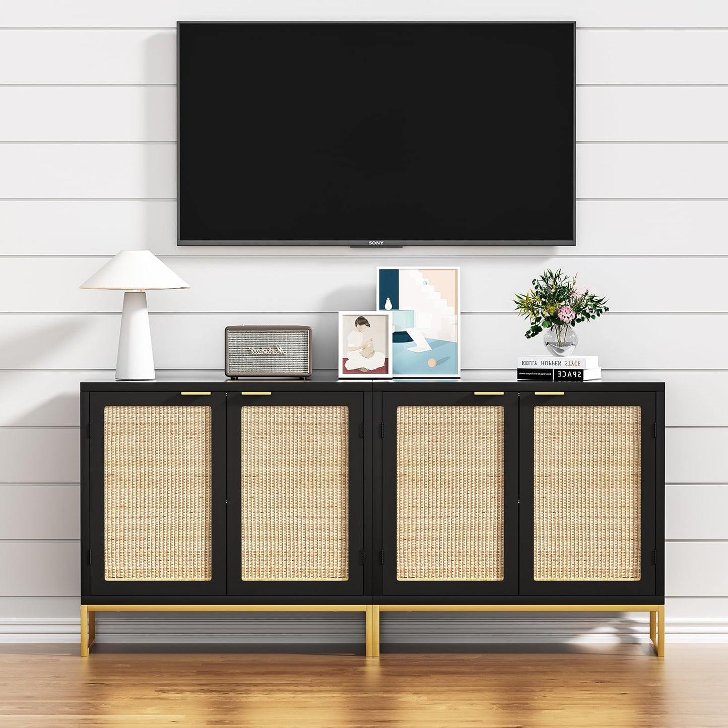 Skokliz Accent Cabinet Entryway Storage with Rattan Decorating Living Room Sideboard Narrow Storage Cupboard