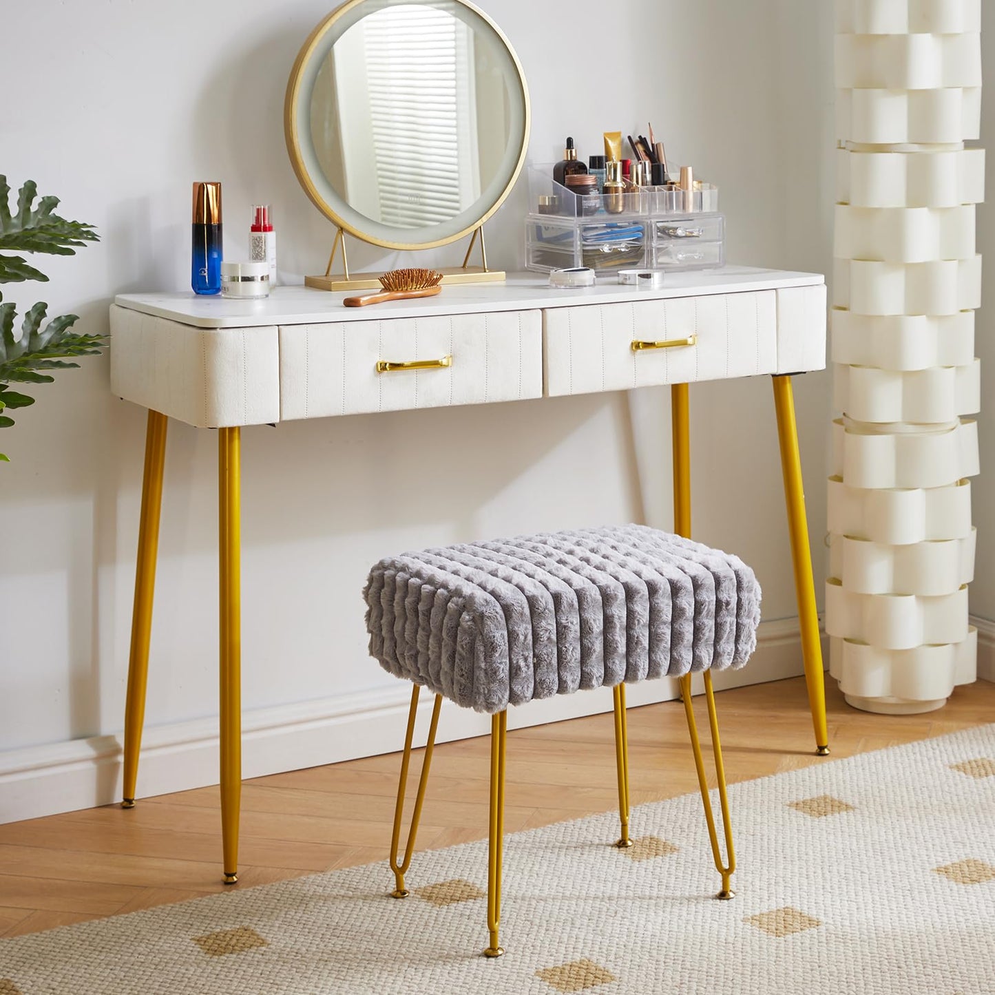 IBUYKE Makeup Vanity Chair, Rectangular Footrest Stool, Grey WBD003G