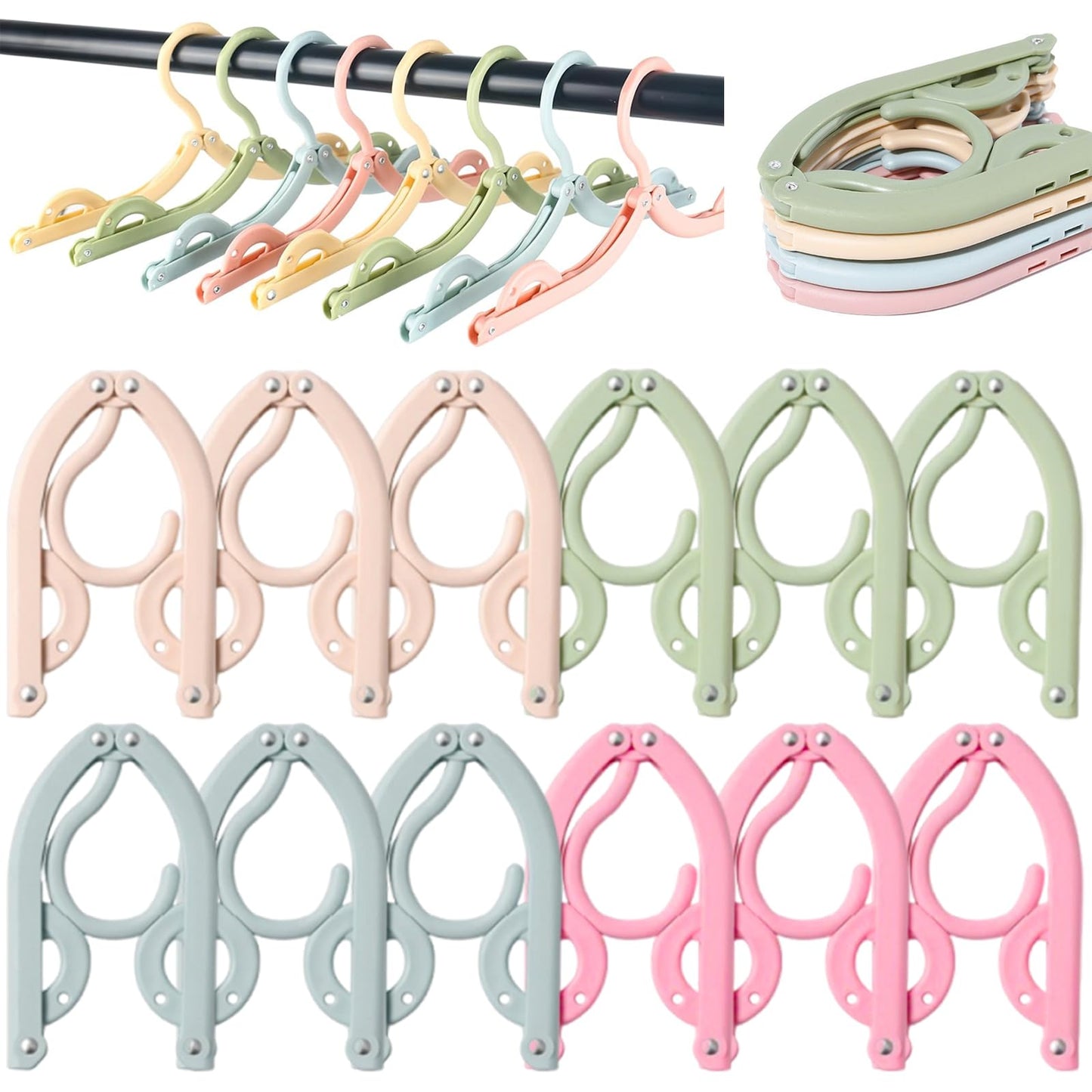 YANJINGSHE Travel Hangers Foldable Lightweight, 12 Pack 4 Colours