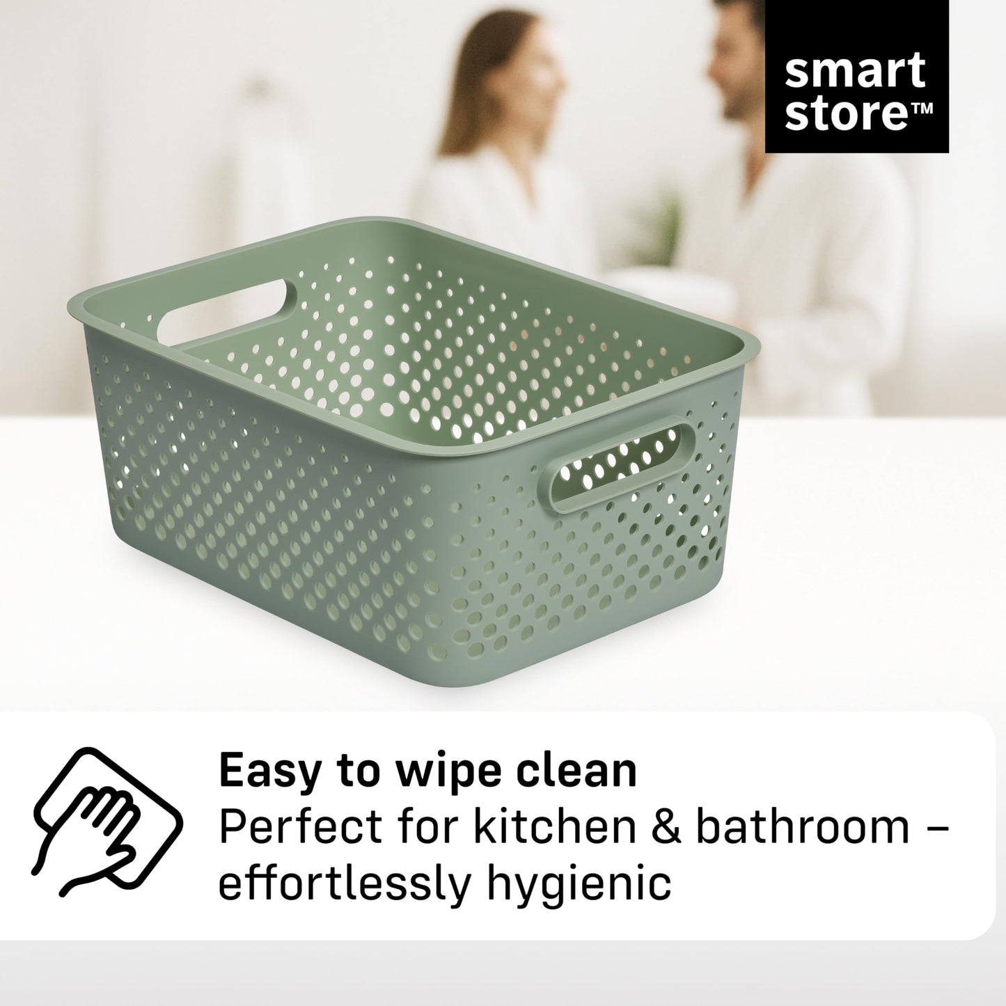 SmartStore Storage Basket with Handles in Green 11.4L (36.5x27x15cm) | Plastic Storage Bin from Recycled Plastic