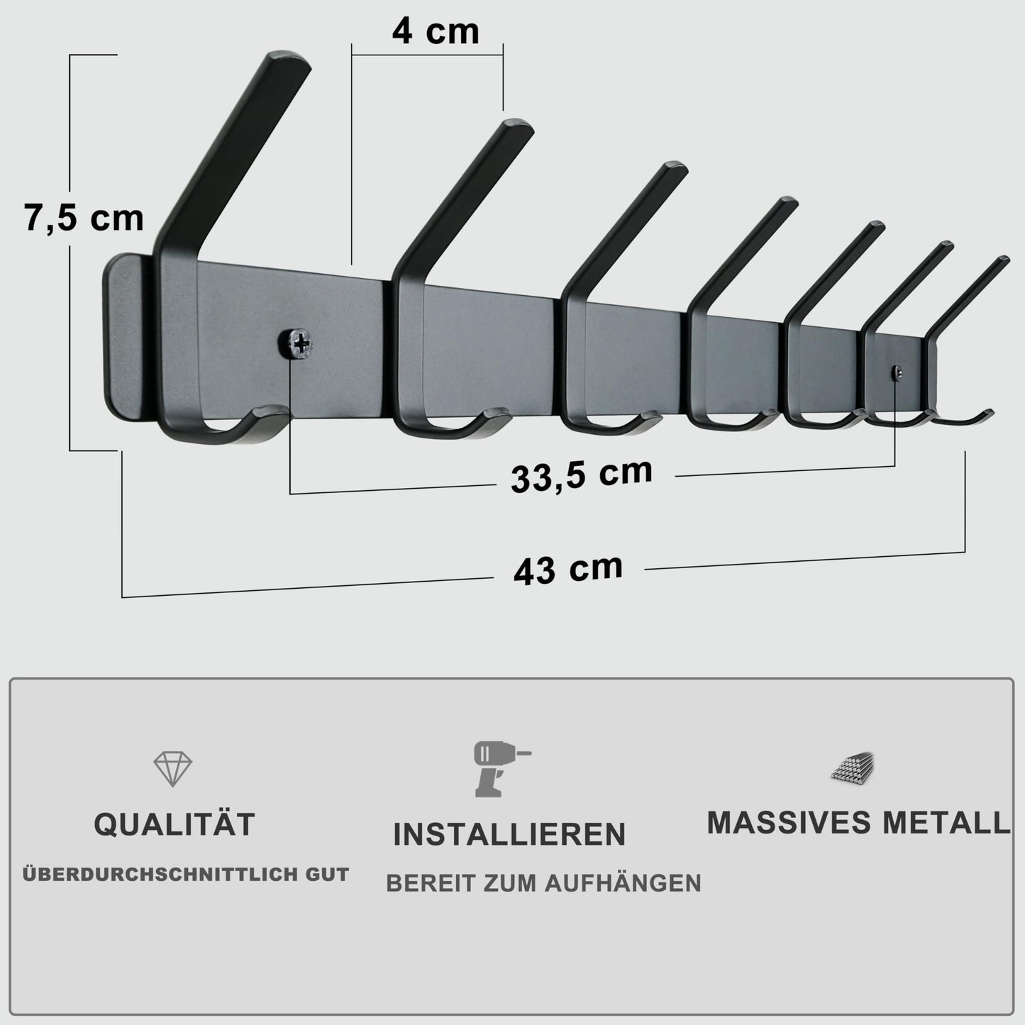 HONSKY Coat Rack Wall Mounted, Towel Rack, Metal Wall Coat Hanger with 7 Double Hooks (14 Hooks), for Hanging Coat, Hat, Bag, Umbrella