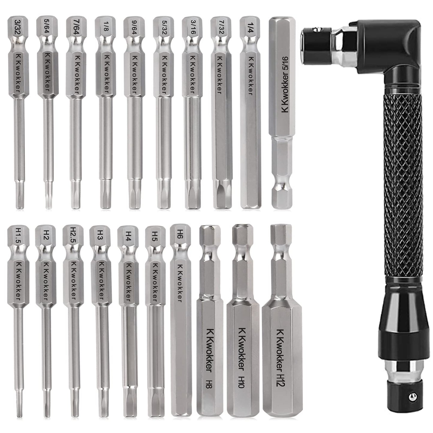 K Kwokker 20PCS Allen Key Bit Set, Hex Head Screwdriver Bits Magnetic Allen Wrench Drill Bit with Double-Headed L-Shaped Angle Screwdriver Bit Holder
