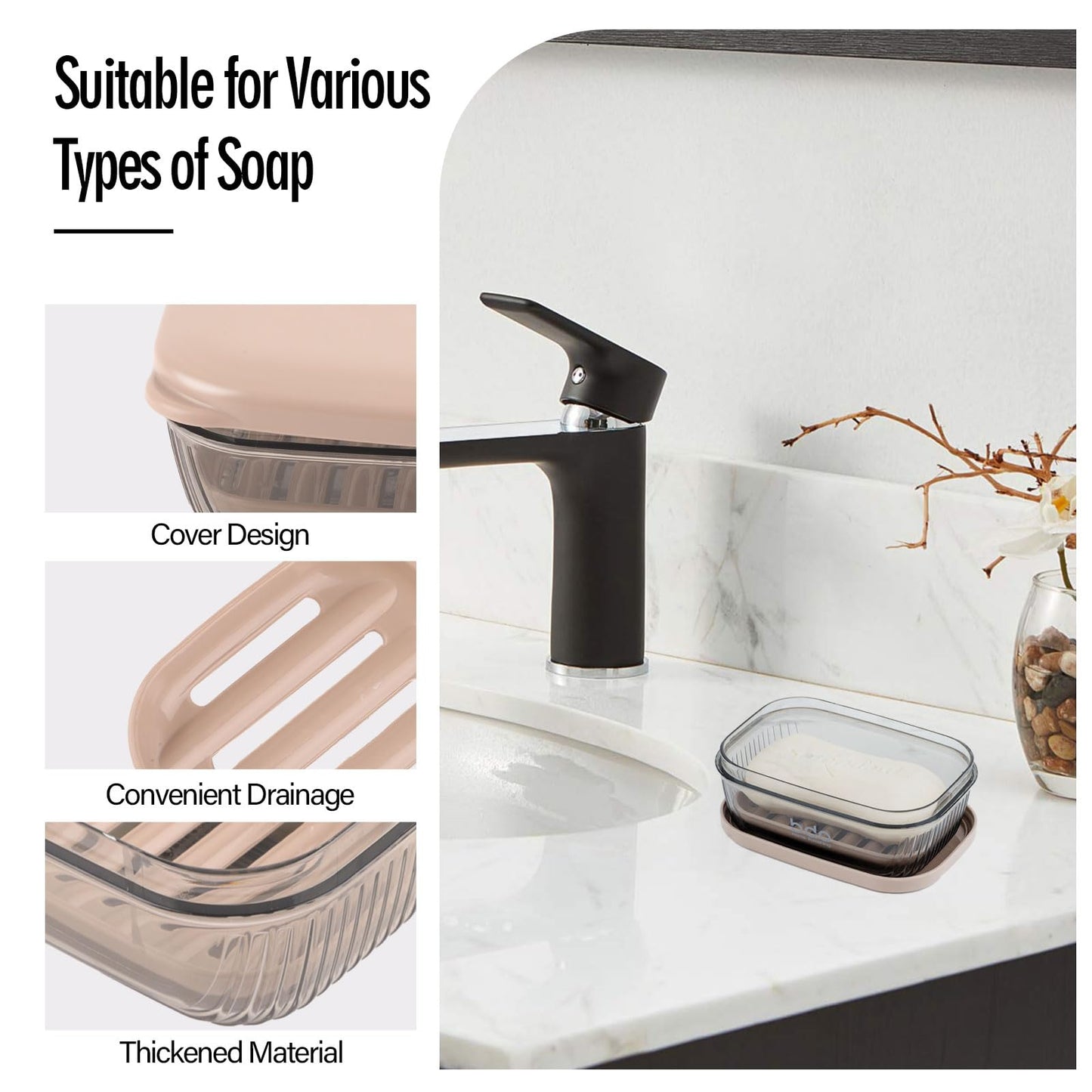 Soap Holder, Travel Soap Case, Portable Soap Box, Soap Case with Draining Grid, Soap Dish With Lid, Easy Cleaning Soap Tray for Bathroom, Gym, Camp